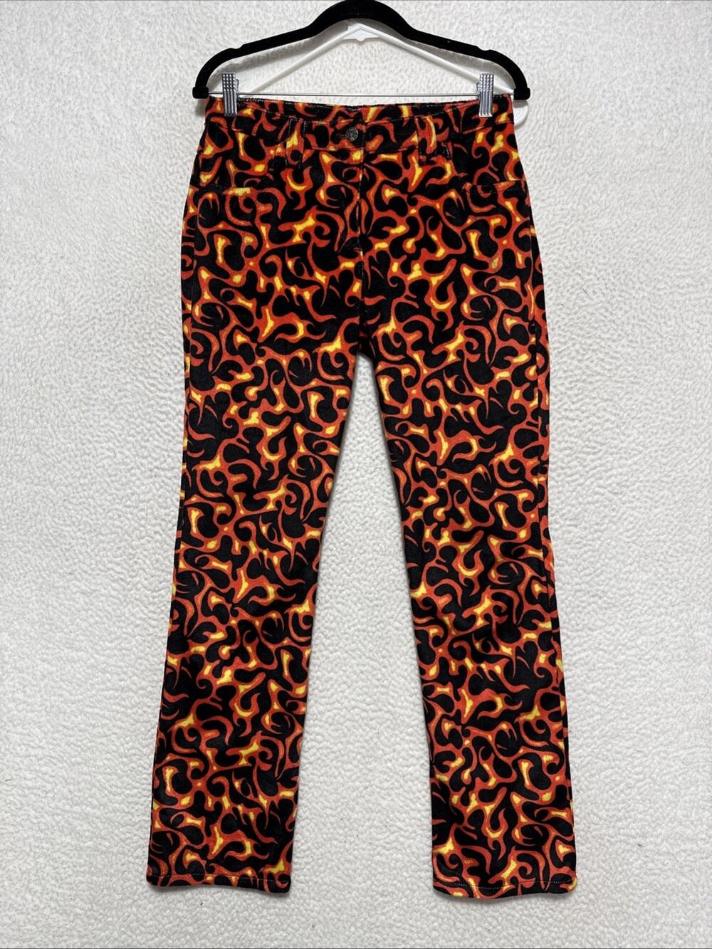 Vintage Y2K Serious Red Flame Fire Pants Size 7 Women’s Velveteen